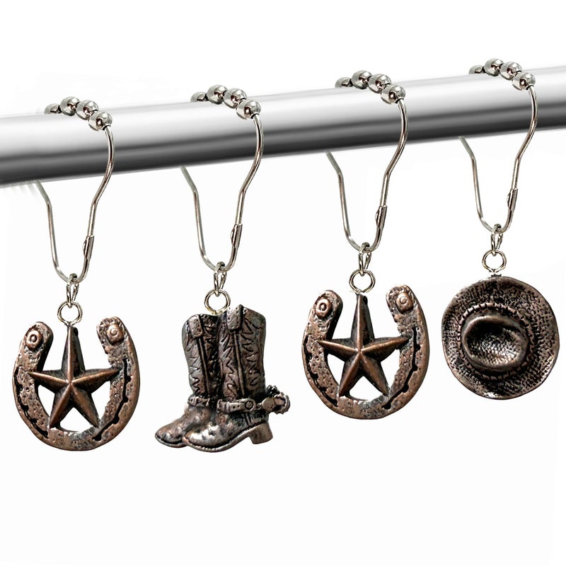Xinhw Western Shower Curtain Hooks  12PCS Western Cowboy Bathroom Decor Brown Cowboy Shower Curtain Hooks Rustic Country Creative Shower Curtain Rings - Image 1